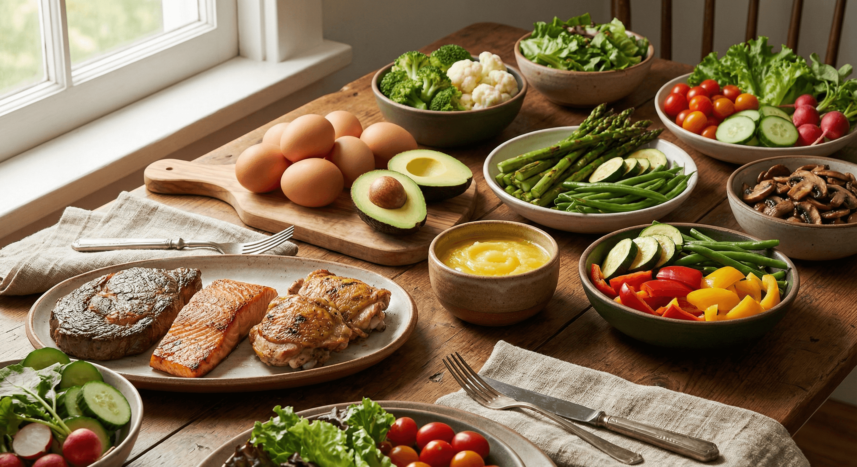 Warm, inviting scene with nourishing foods in natural light